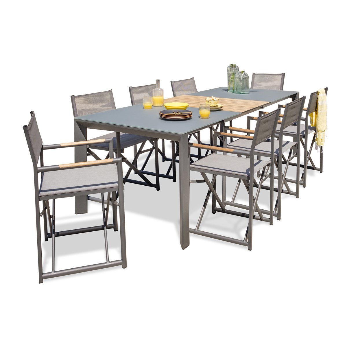 Ensemble repas de jardin 8 places en aluminium HONFLEUR gris anthracite, PARIS GARDEN
