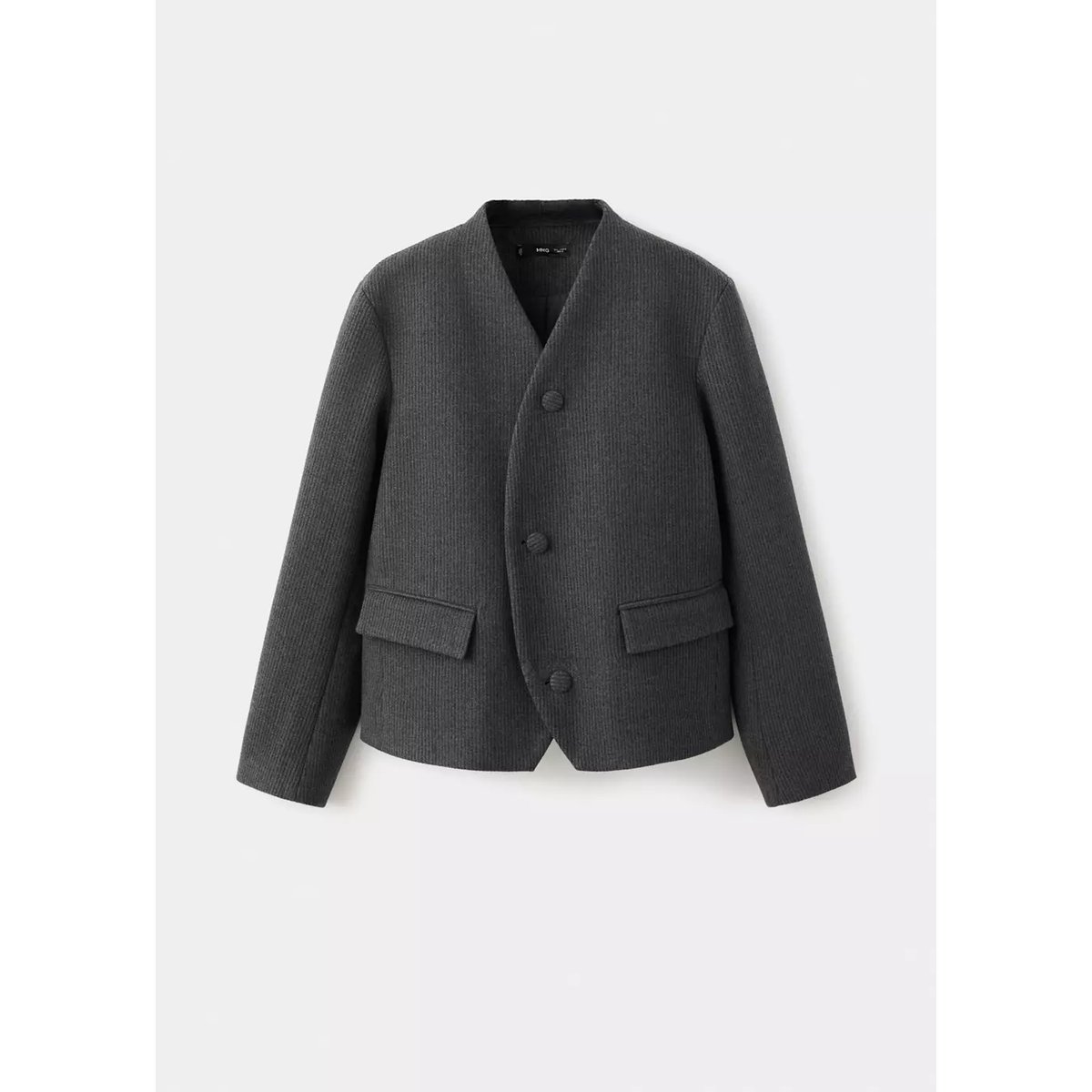 Blazer croisé à poches à rabat gris, MANGO TEEN