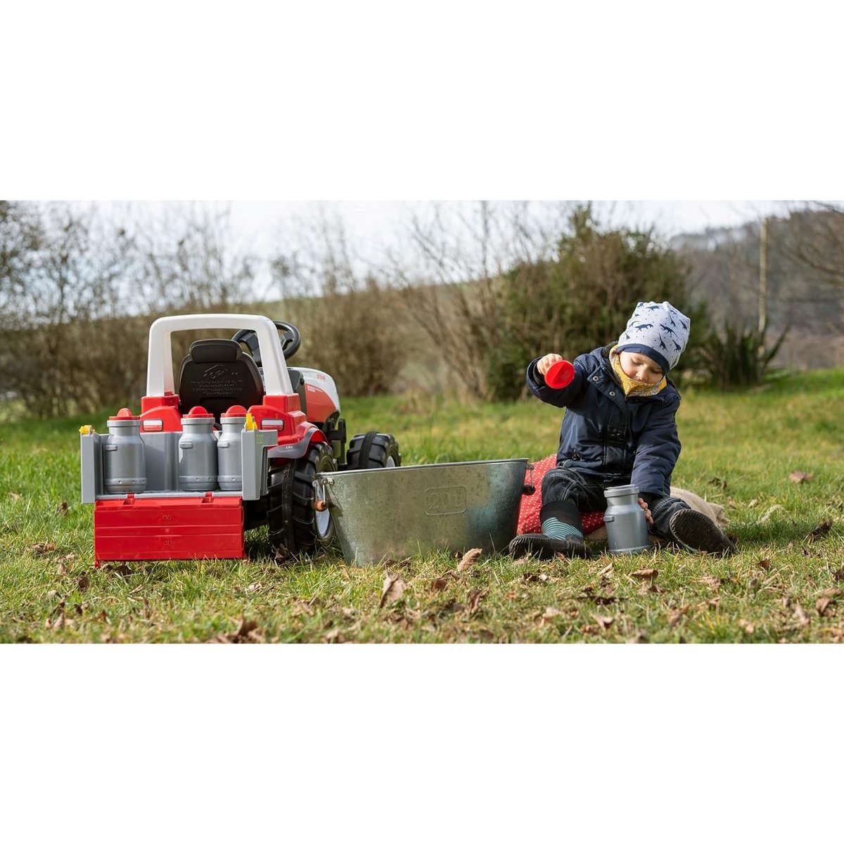 4 pots de lait - accessoire tracteur à pédales gris et rouge, ROLLY TOYS