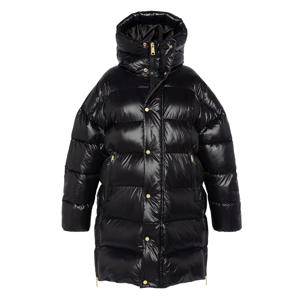 Doudoune longue oversize à capuche noir, SCHOTT