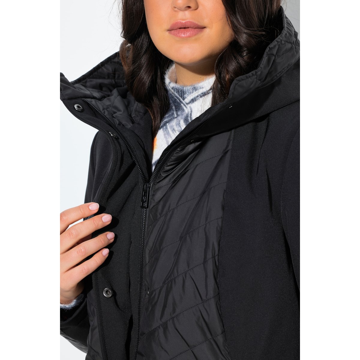 Veste matelassée Softshell à capuche noir, ULLA POPKEN