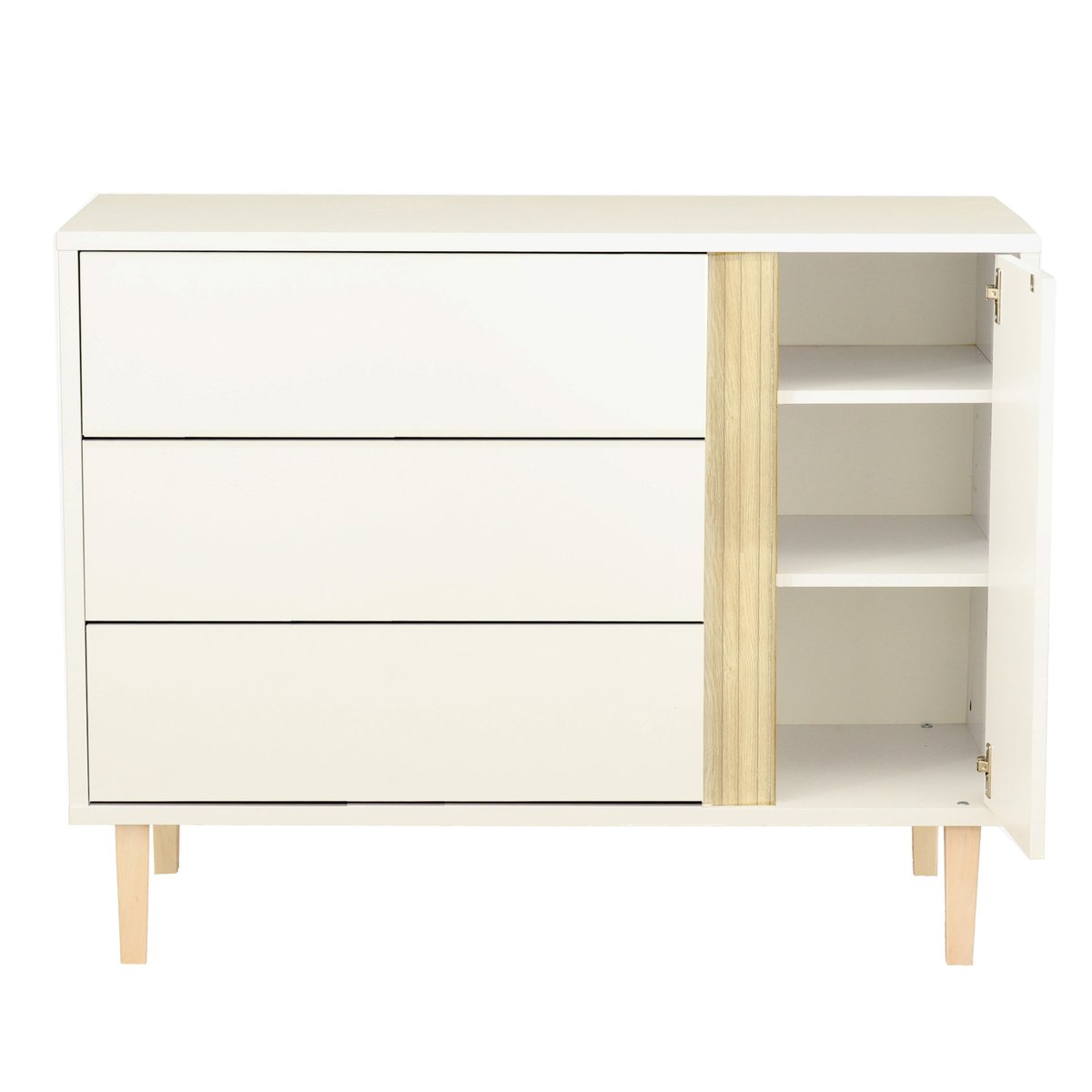 Chambre bébé, Lit évolutif et Commode à langer 3 tiroirs et 1 porte blanc, SAUTHON