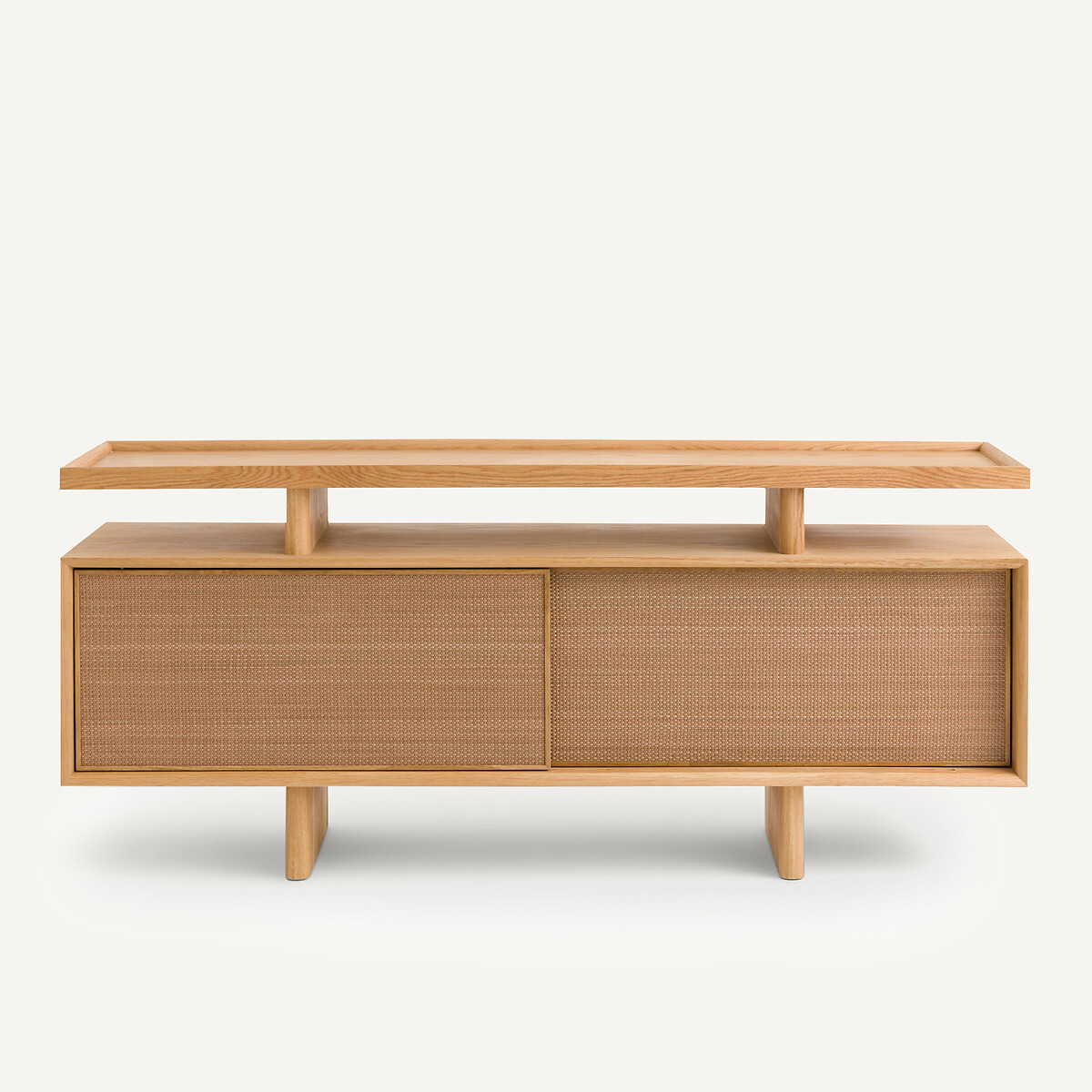 Buffet console chêne plaqué et cuir, Propono chêne naturel, AM.PM