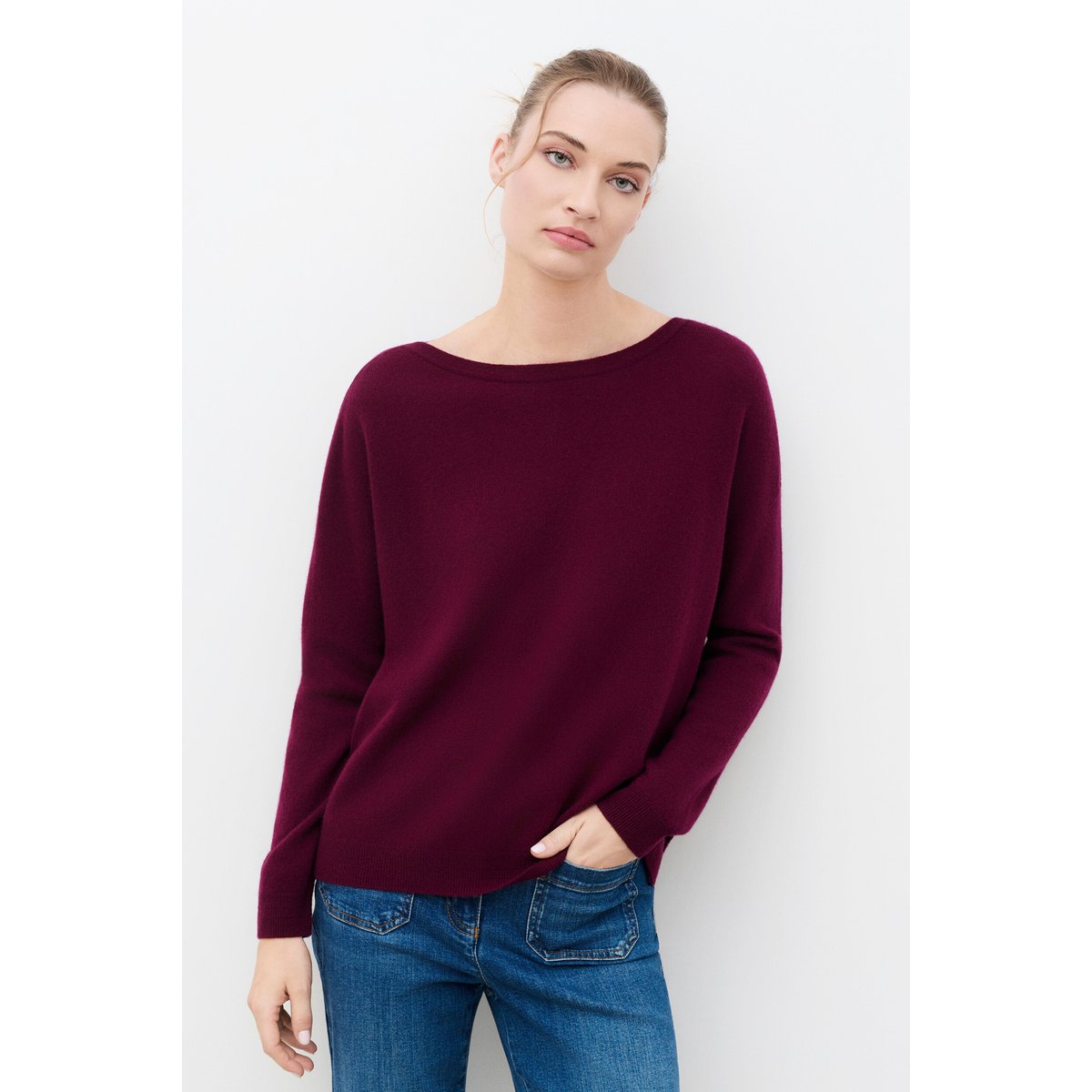 Pull ample col bateau cachemire MJILL bordeaux, CAROLL