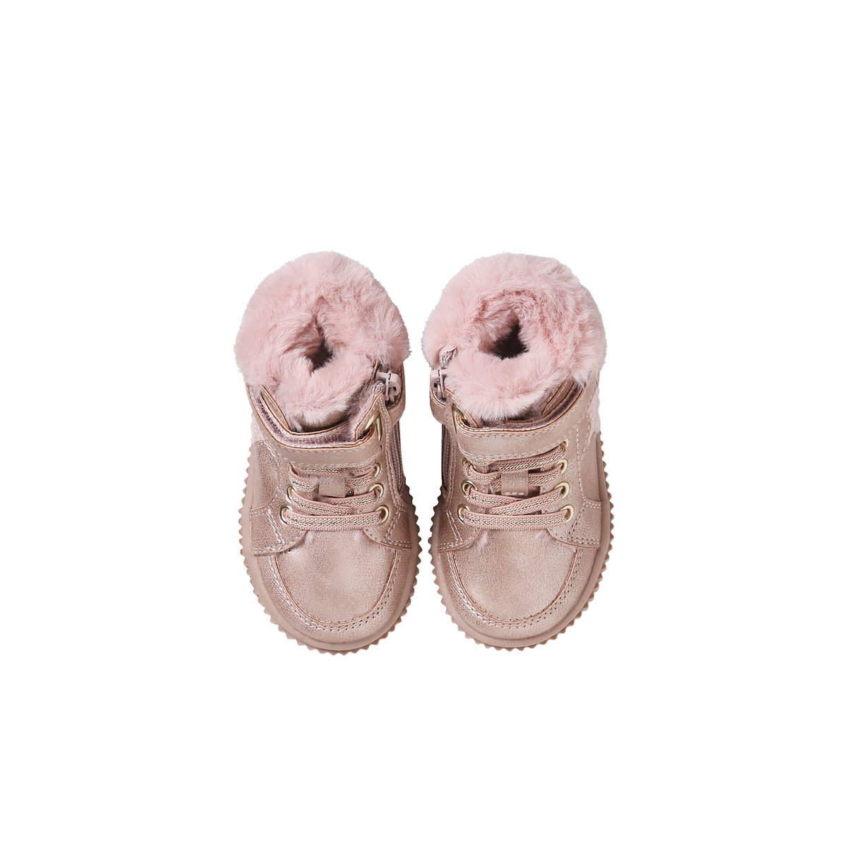 Baskets fourrées lacées, scratchées et zippées bébé rose nude, VERTBAUDET