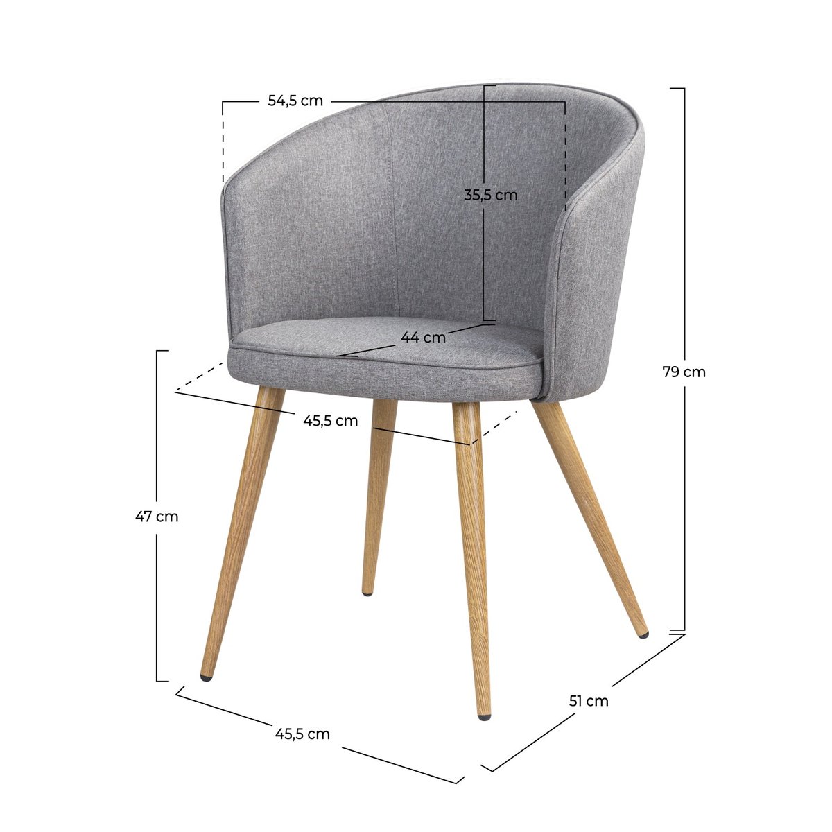 Lot de 2 chaises en tissu et pieds en métal - CHIARA gris clair, MAISON PAVANE