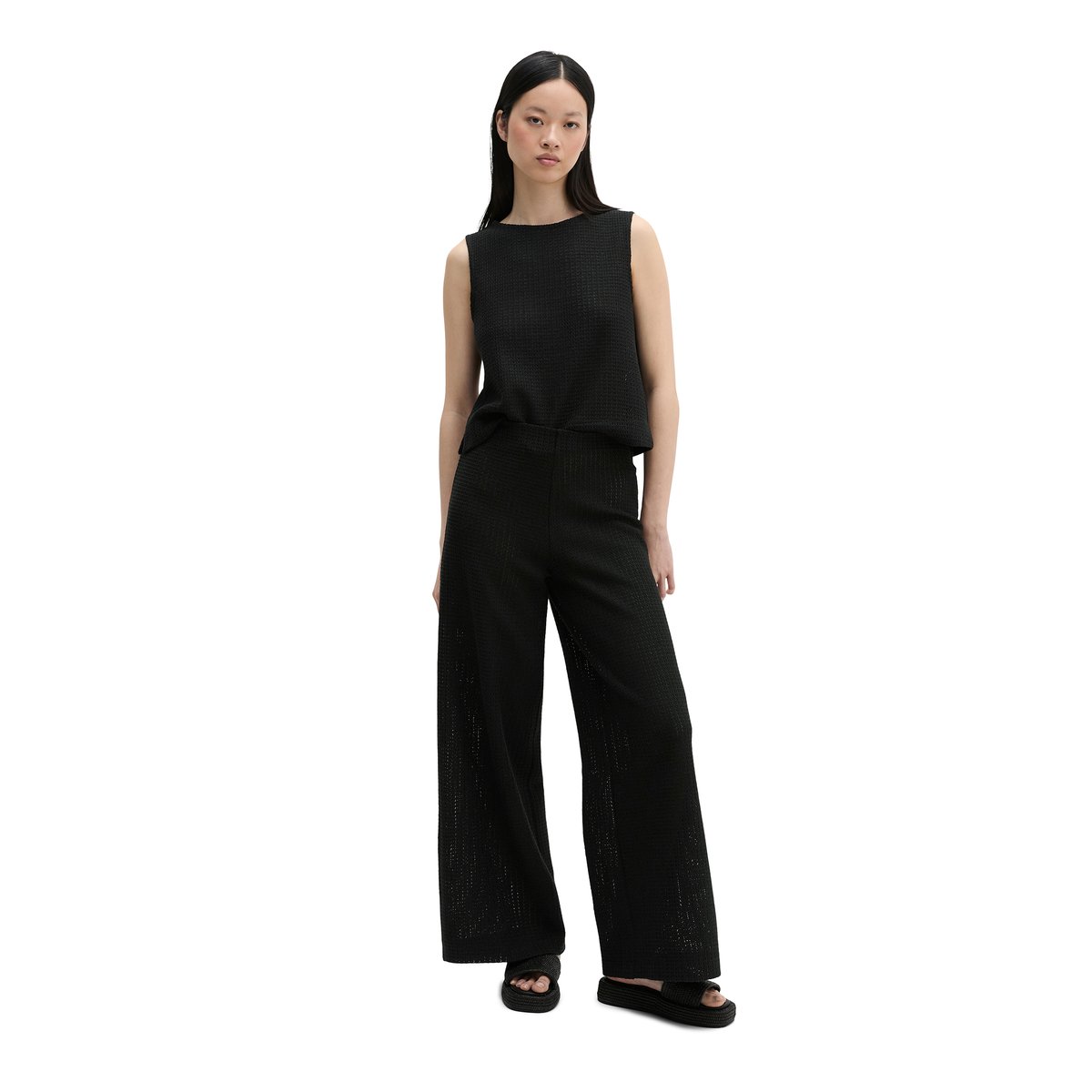 Crochet Pull-On-Pants slim en jersey de coton mélangé noir, MARC O'POLO