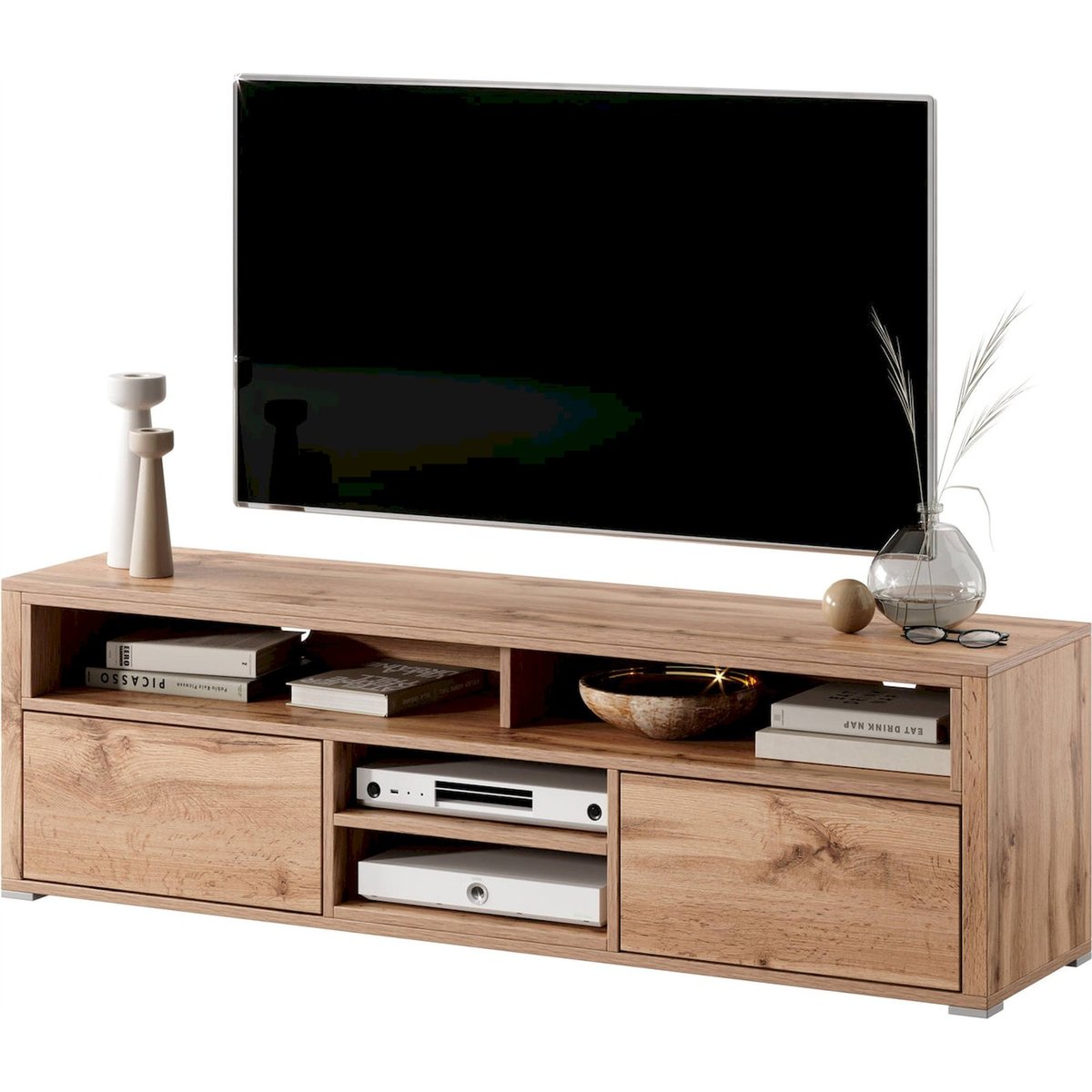 Meuble tv LAKSA en bois avec LED bois clair et noir, RECOLLECTION