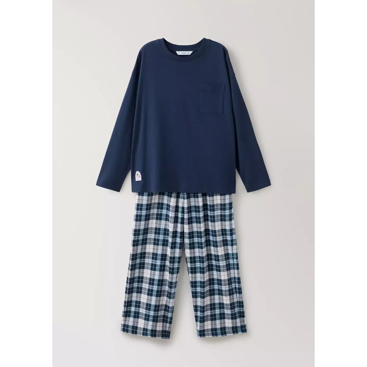 Pyjama complet en flanelle à carreaux bleu marine, MANGO KIDS