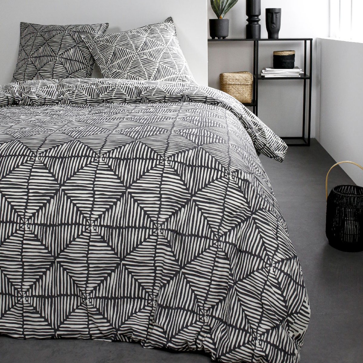 Parure de lit coton 2 personnes imprimé graphique SUNSHINE blanc, TODAY