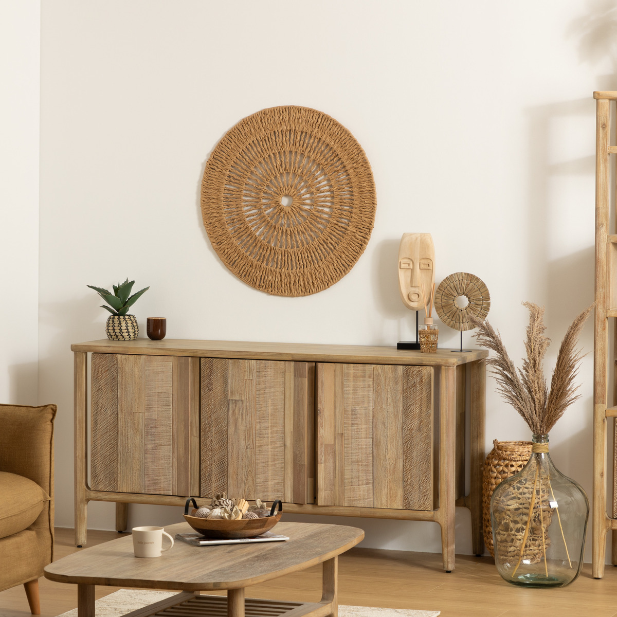 Décoration murale soleil en papier sur métal TRICIA beige, ATMOSPHERA