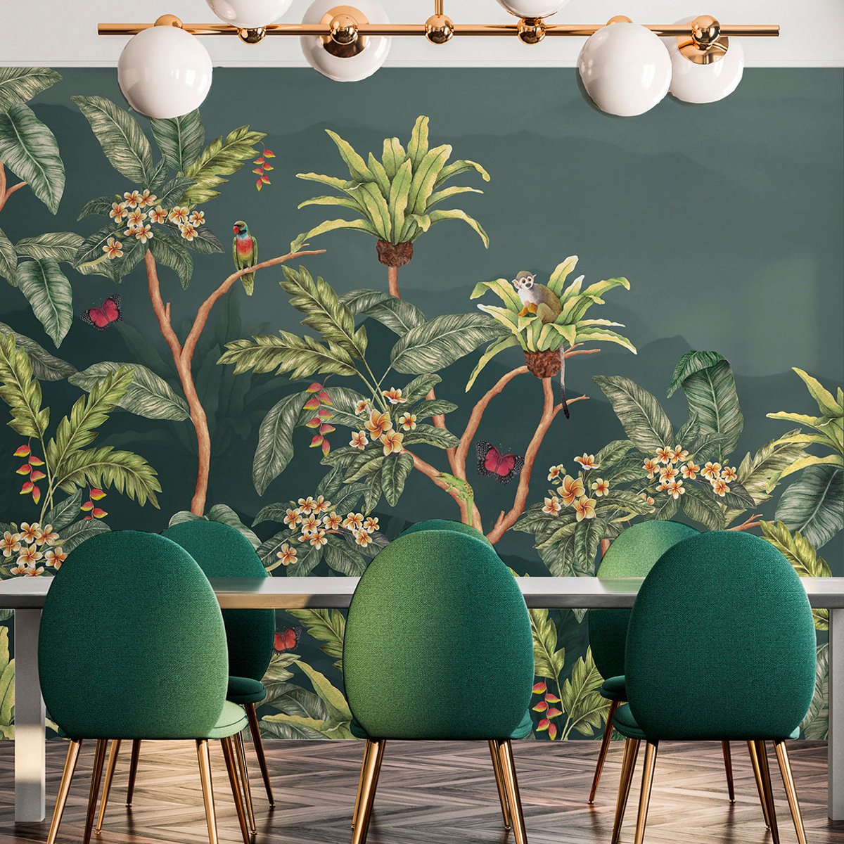 Papier peint panoramique Balade Tropicale - XL, intissé mat FSC 336 x 295 cm vert, LE PAPIERS DE NINON