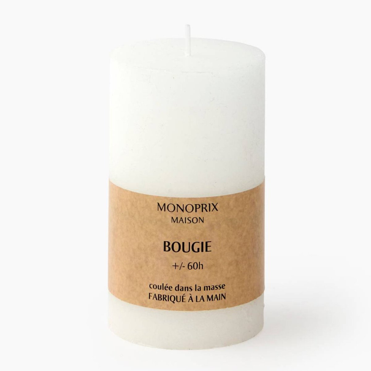 Bougie non parfumée, 7x12cm blanc, MONOPRIX
