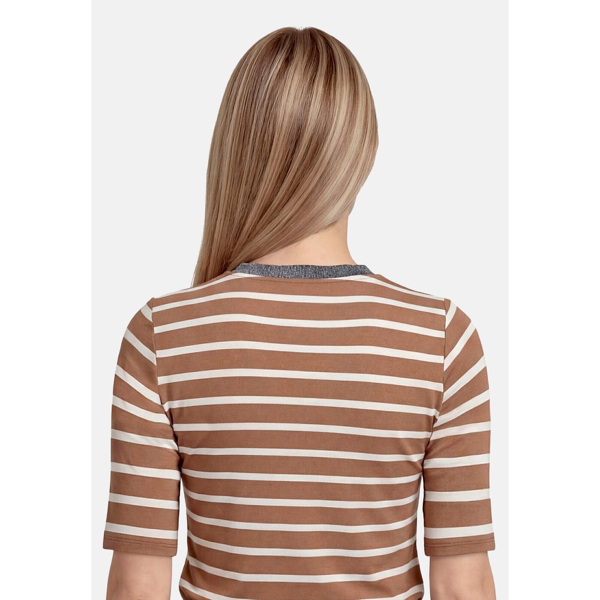 T-shirt à rainures à encolure en v brown/nature, BETTY BARCLAY