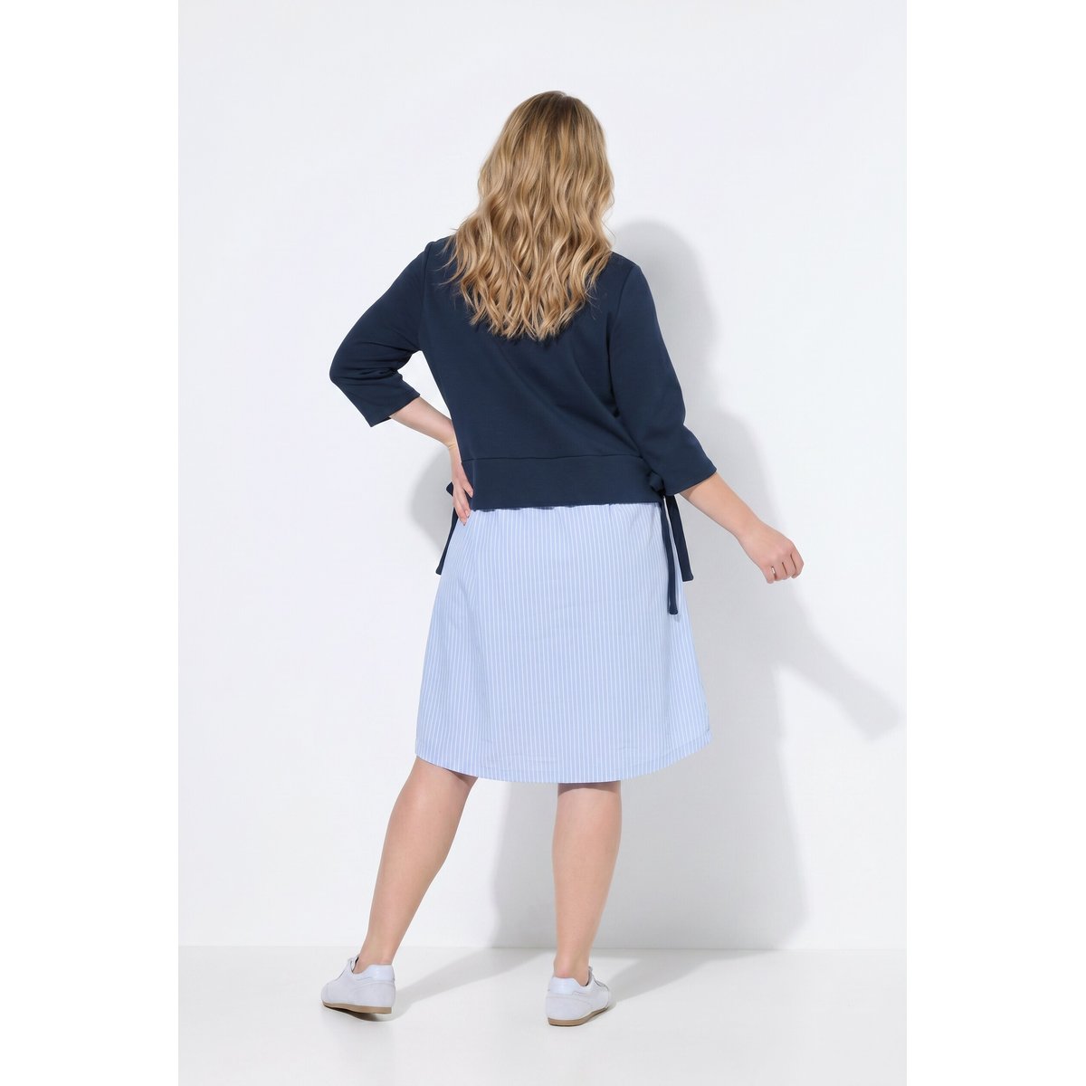Robe en coton bio, jeu de matières marine, ULLA POPKEN