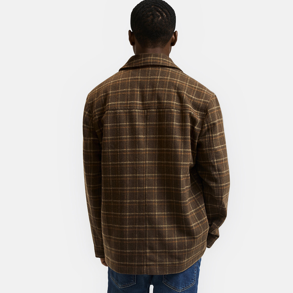 Checked Long Straight Fit Jacket brown checks, LA REDOUTE COLLECTIONS