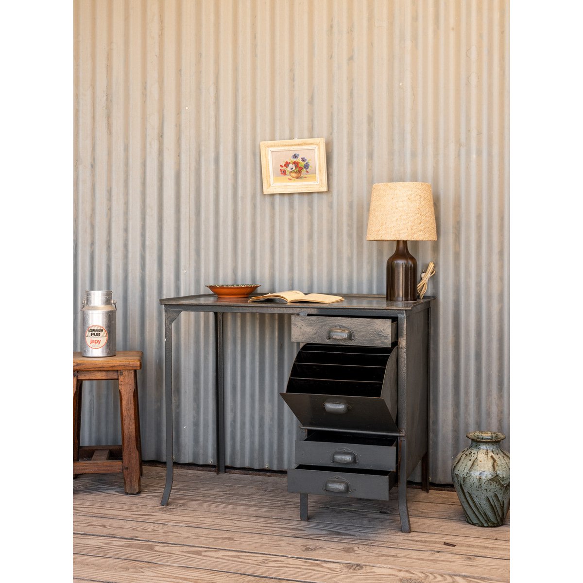 Bureau en métal gris Yvan N°540 - Bon état gris, DEBONGOUT
