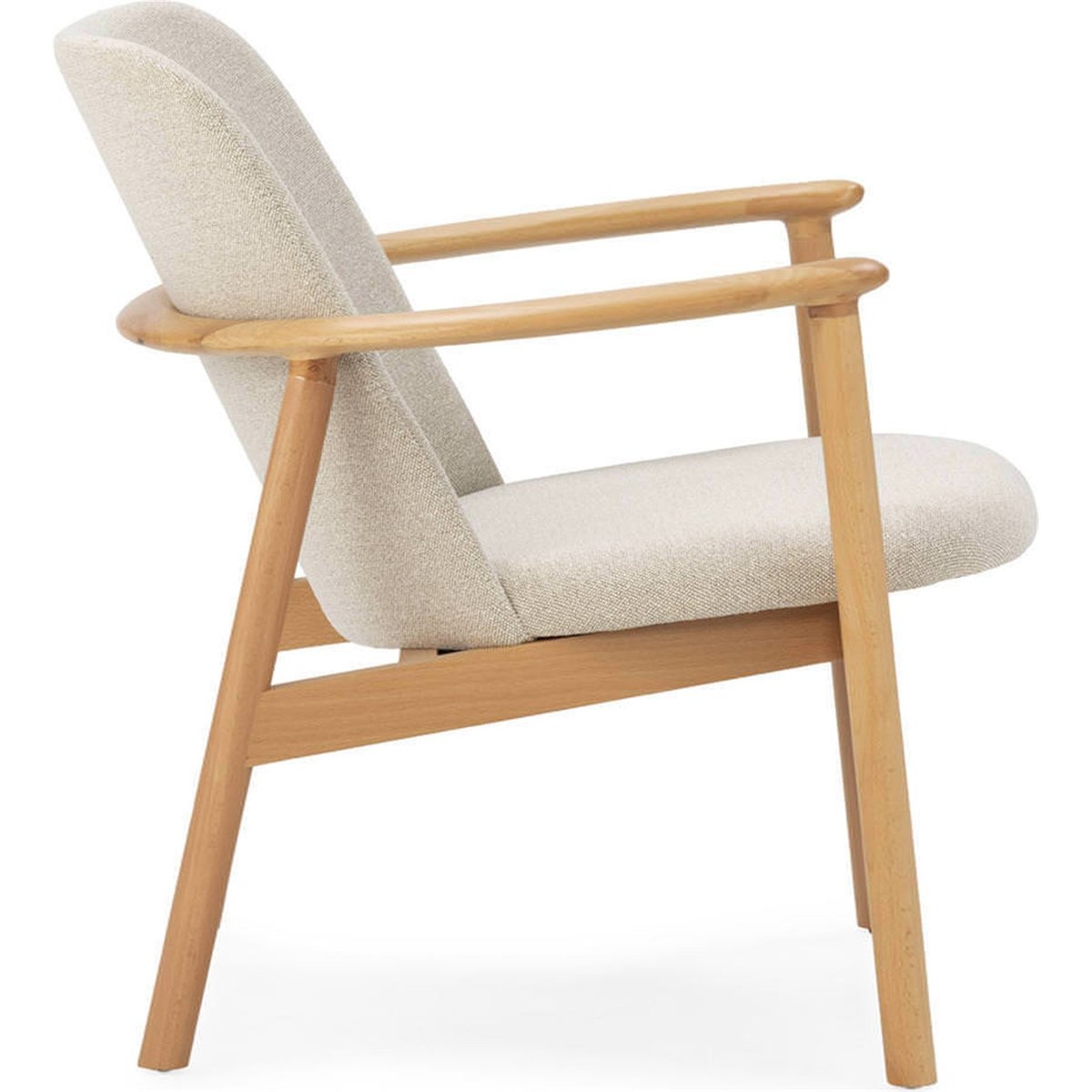 Fauteuil scandinave en hêtre et tissu naturel et gris, RECOLLECTION