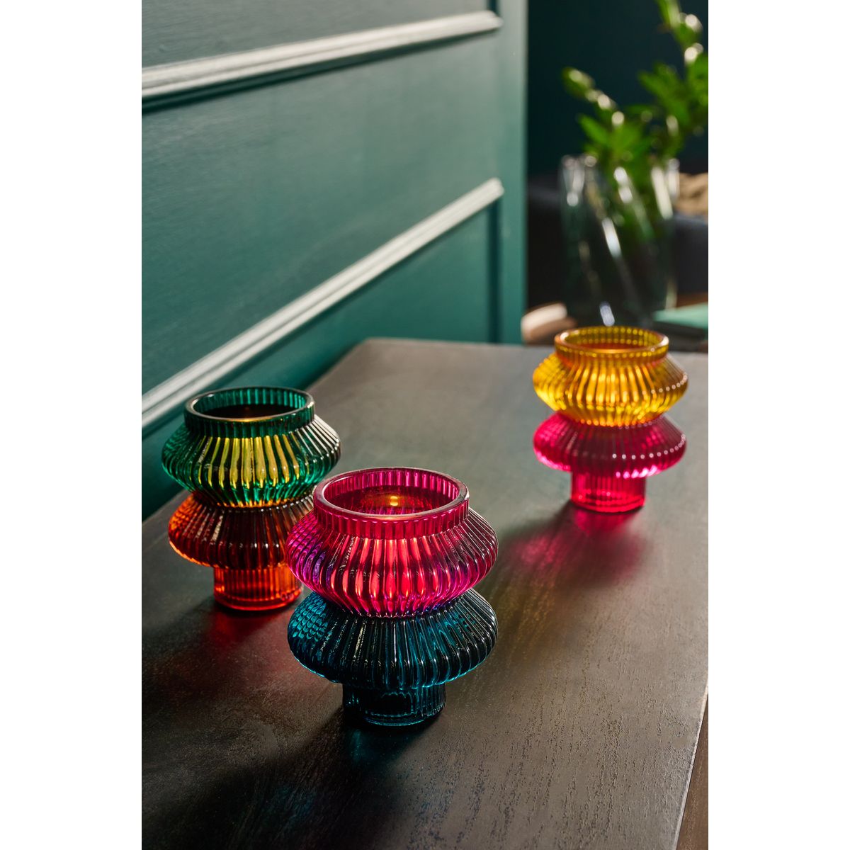 Photophore en verre et bougeoir, lot de 3 multicolore, NEXT
