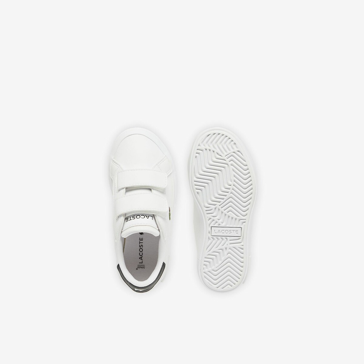 Kids Powercourt Low Top Trainers with Touch 'n' Close Fastening white/black, LACOSTE