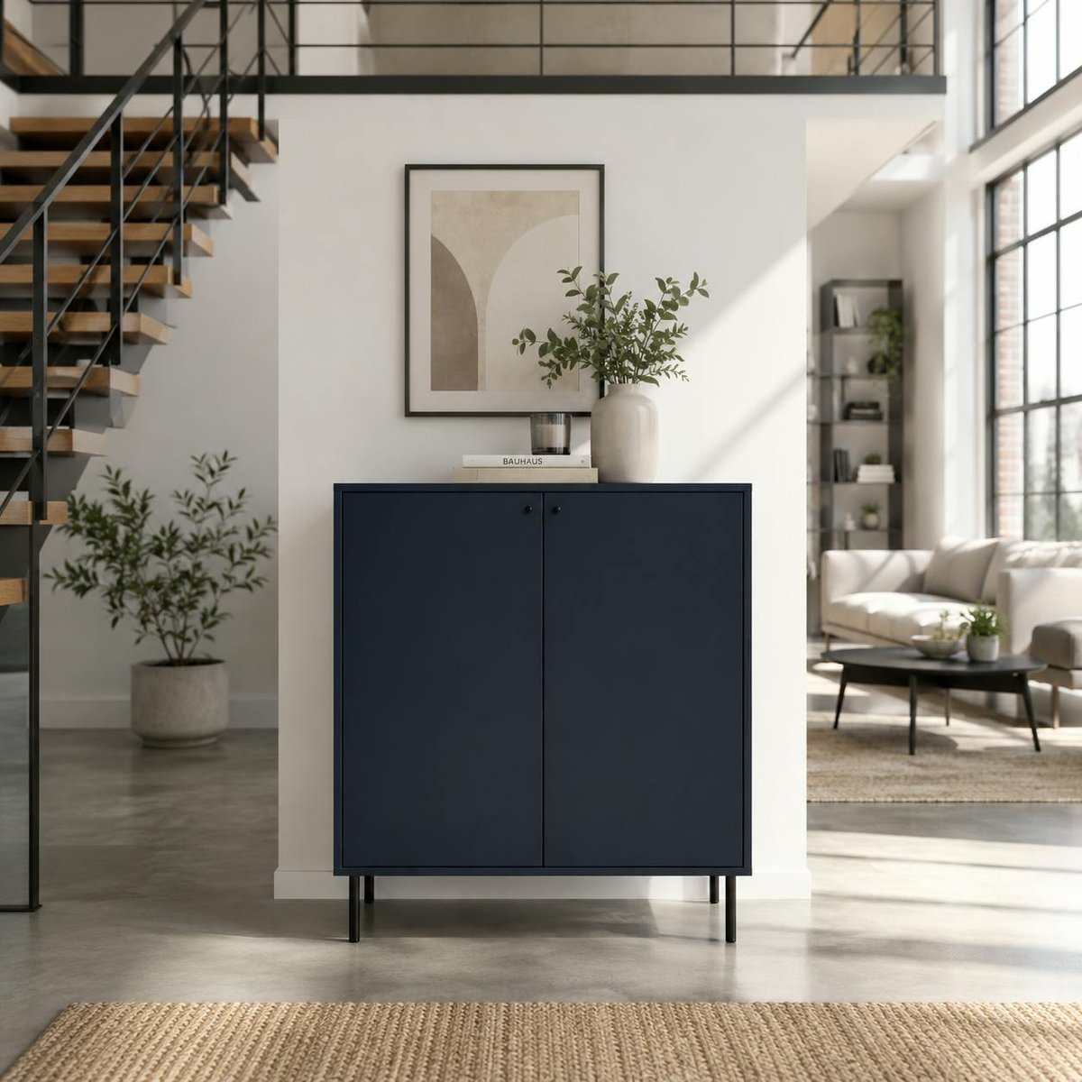 Petit buffet moderne bleu sombre 2 portes RAVEN bleu, PIER IMPORT