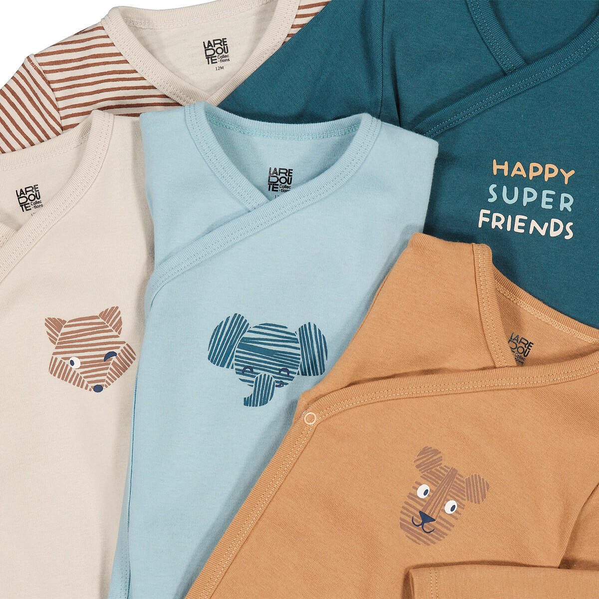 Set van 5 gekruiste rompers gemengd, LA REDOUTE COLLECTIONS