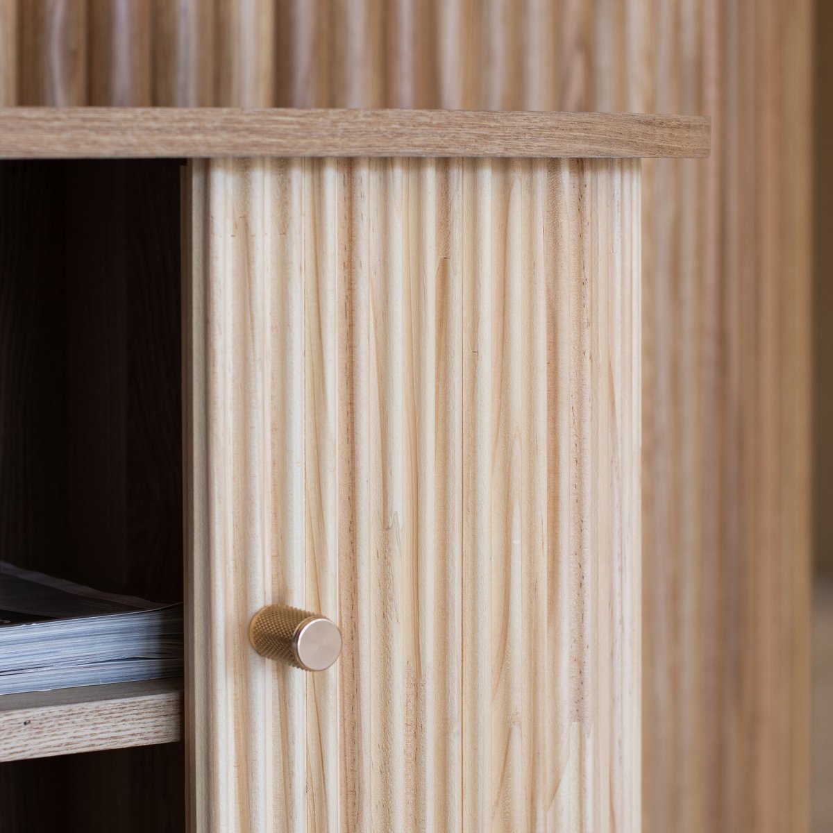 Bahut en bois clair avec portes coulissantes, HECTOR naturel, NOW'S HOME