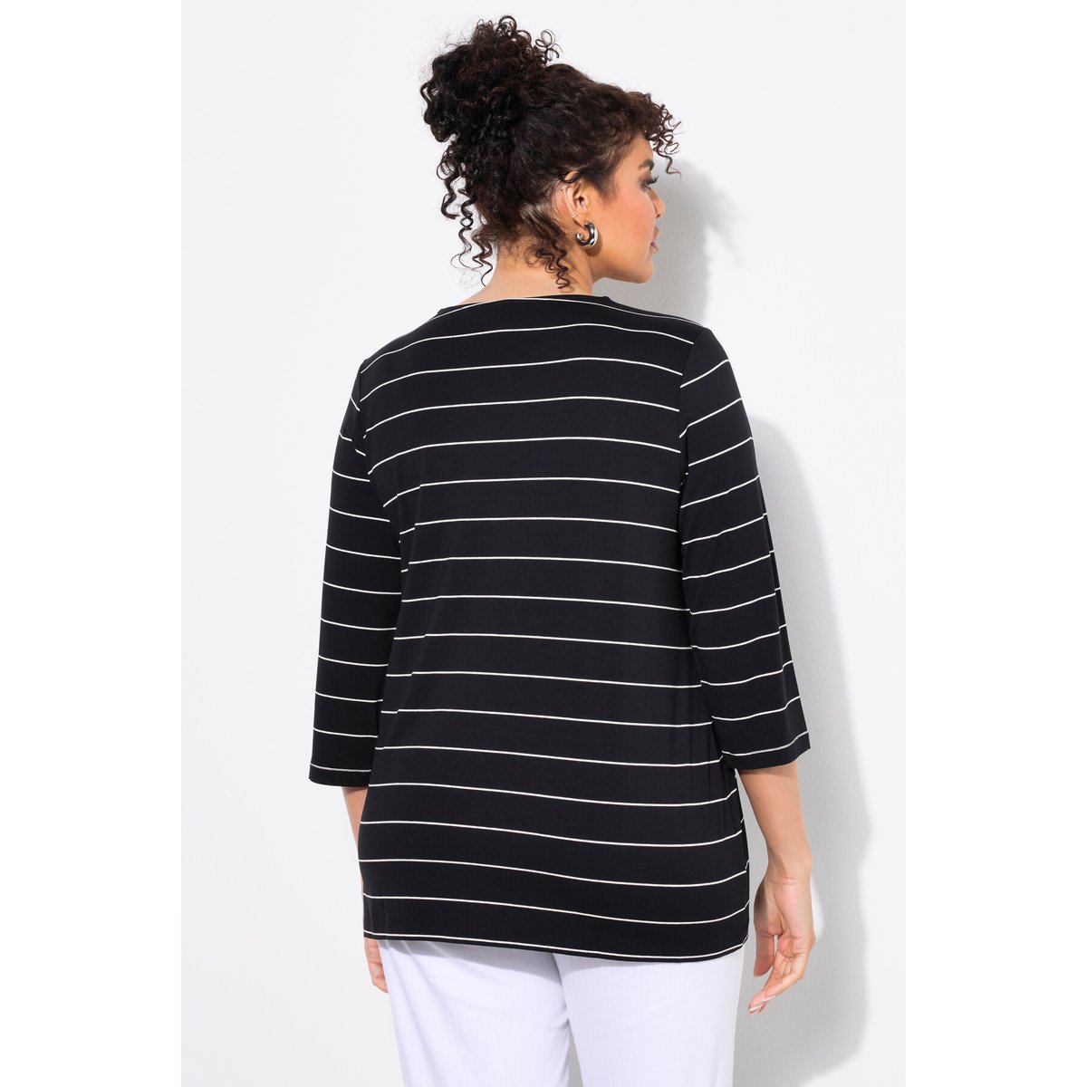 T-shirt rayé. Coupe Classic. Manches 3/4 noir, ULLA POPKEN