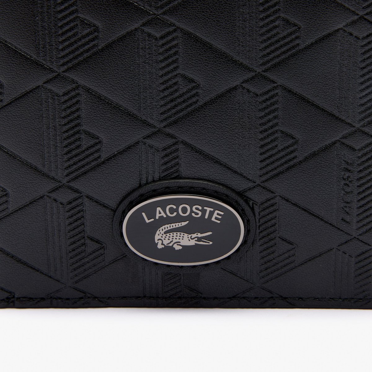 Portefeuille monogramme moyen en cuir noir-000, LACOSTE