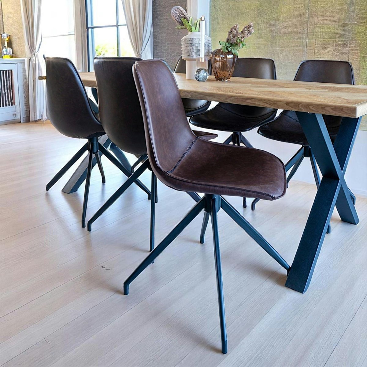 Chaise pivotante avec couture (lot de 2) AMSTERDAM marron, PIER IMPORT
