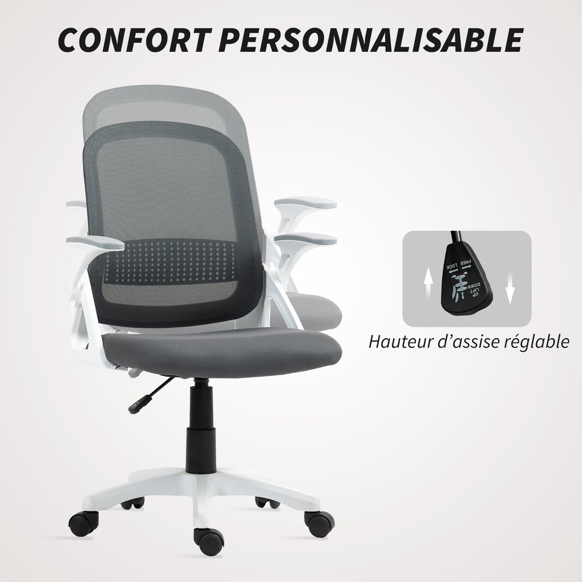 Chaise de bureau Maille Gris gris, HOMCOM