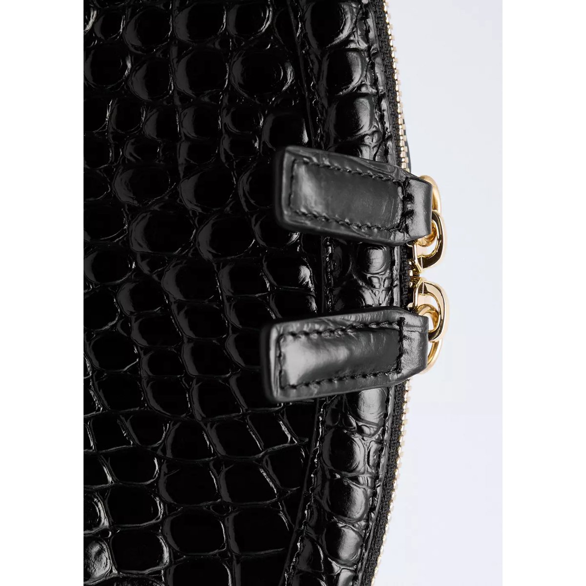 Pochette en cuir effet croco noir, MANGO