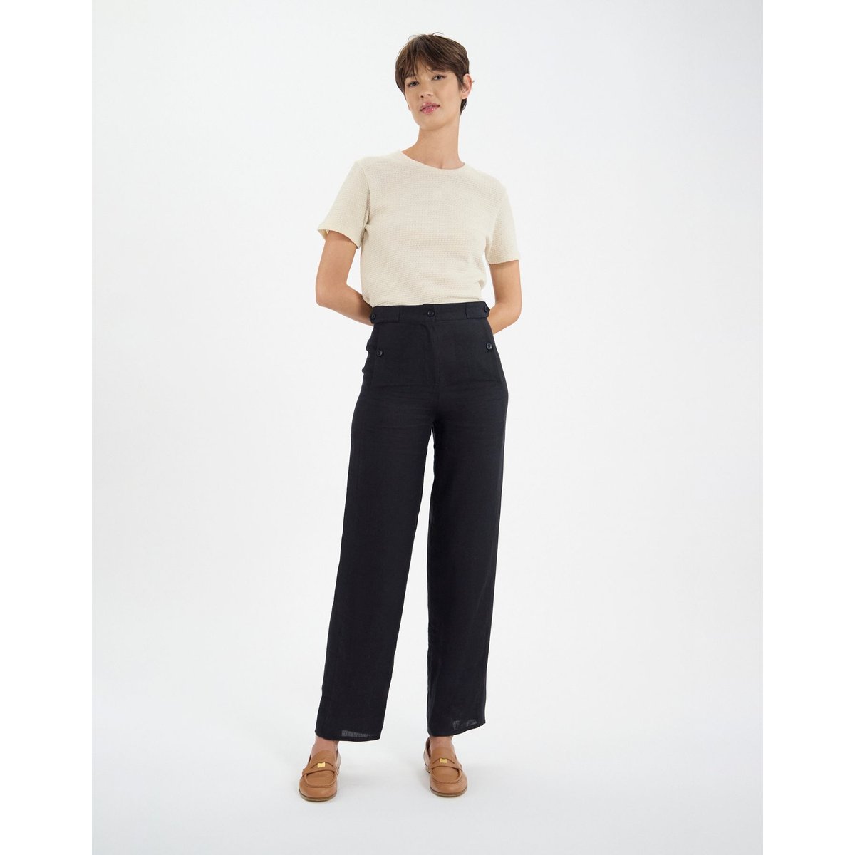 Pantalon à pinces Piotr en lin noir black, INES DE LA FRESSANGE PARIS