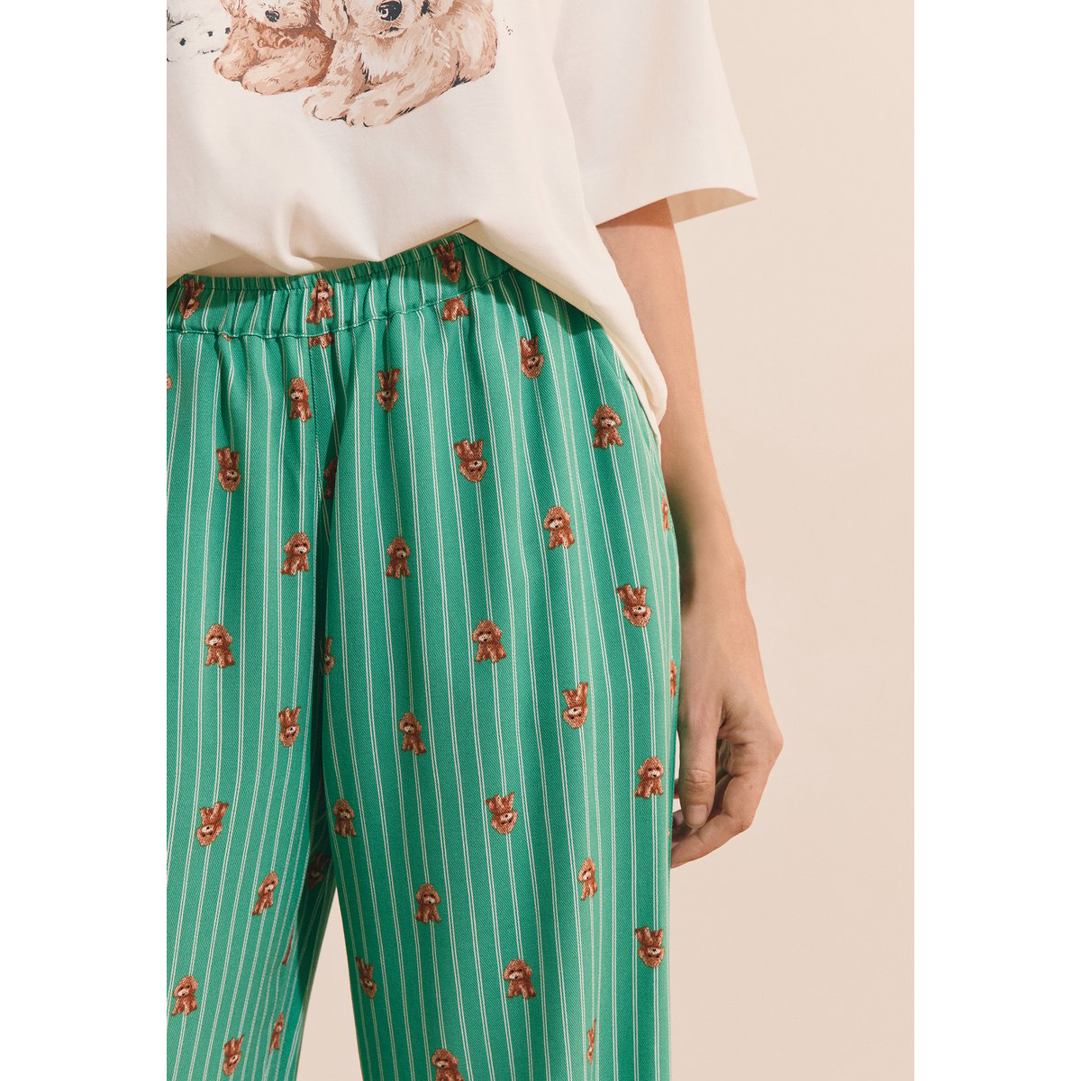 Pantalon de pyjama à motifs chiens ROBY vert, ETAM