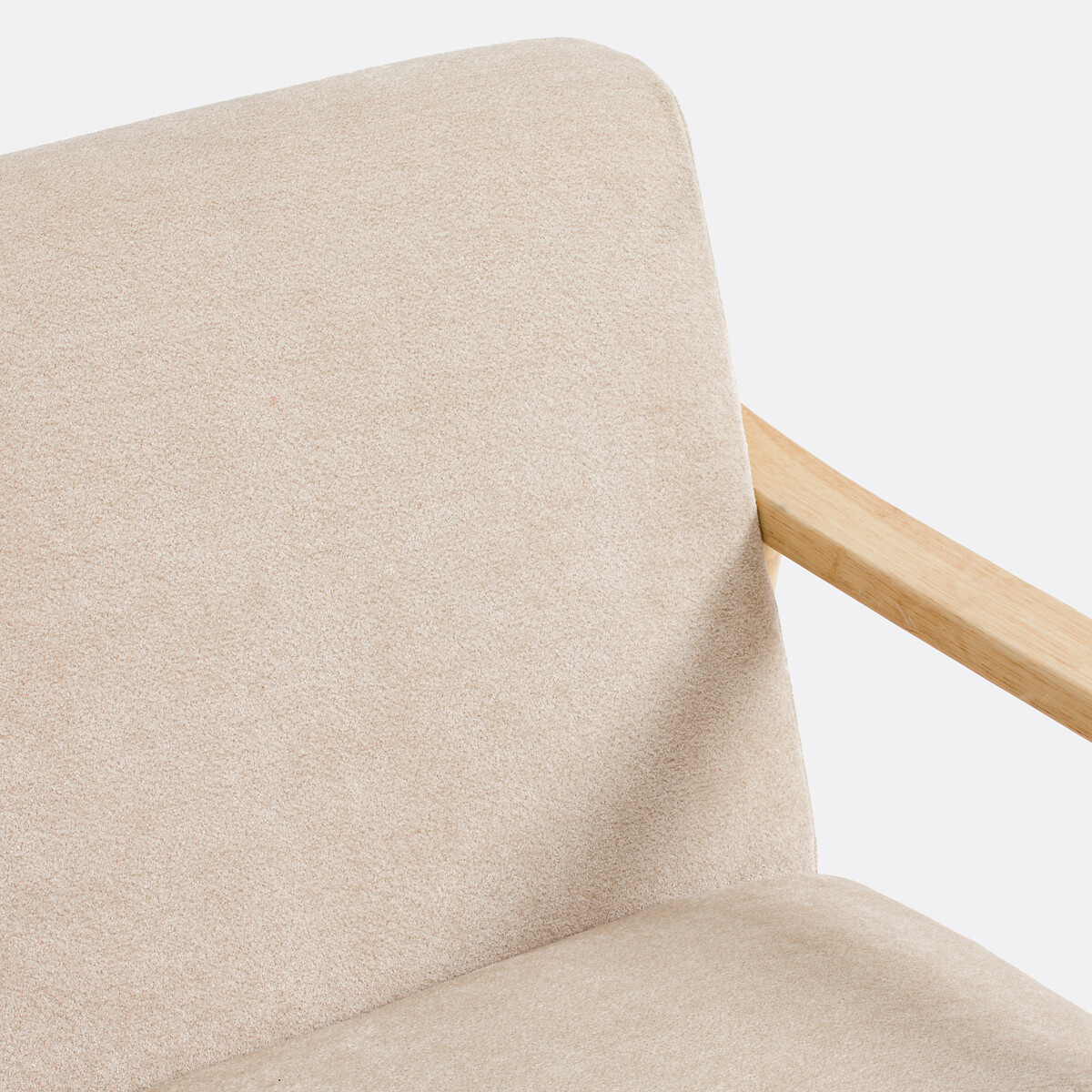 Fauteuil lounge en hévéa et velours texturé, EZRA ecru, LA REDOUTE INTERIEURS