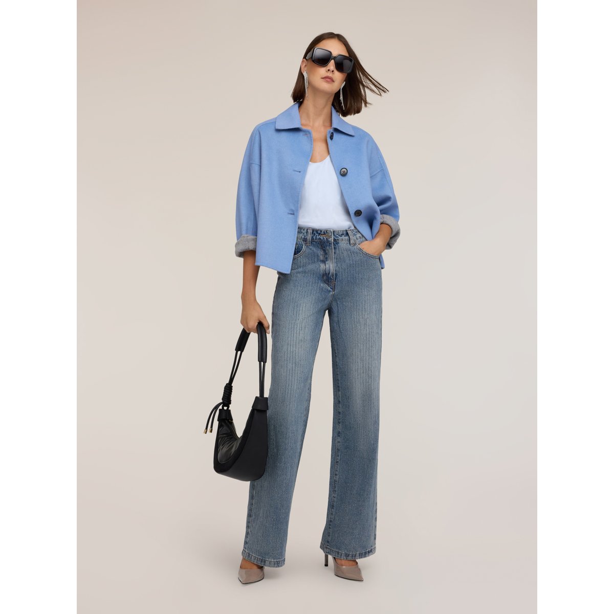 Jean palazzo taille haute avec strass light - blue, MOTIVI