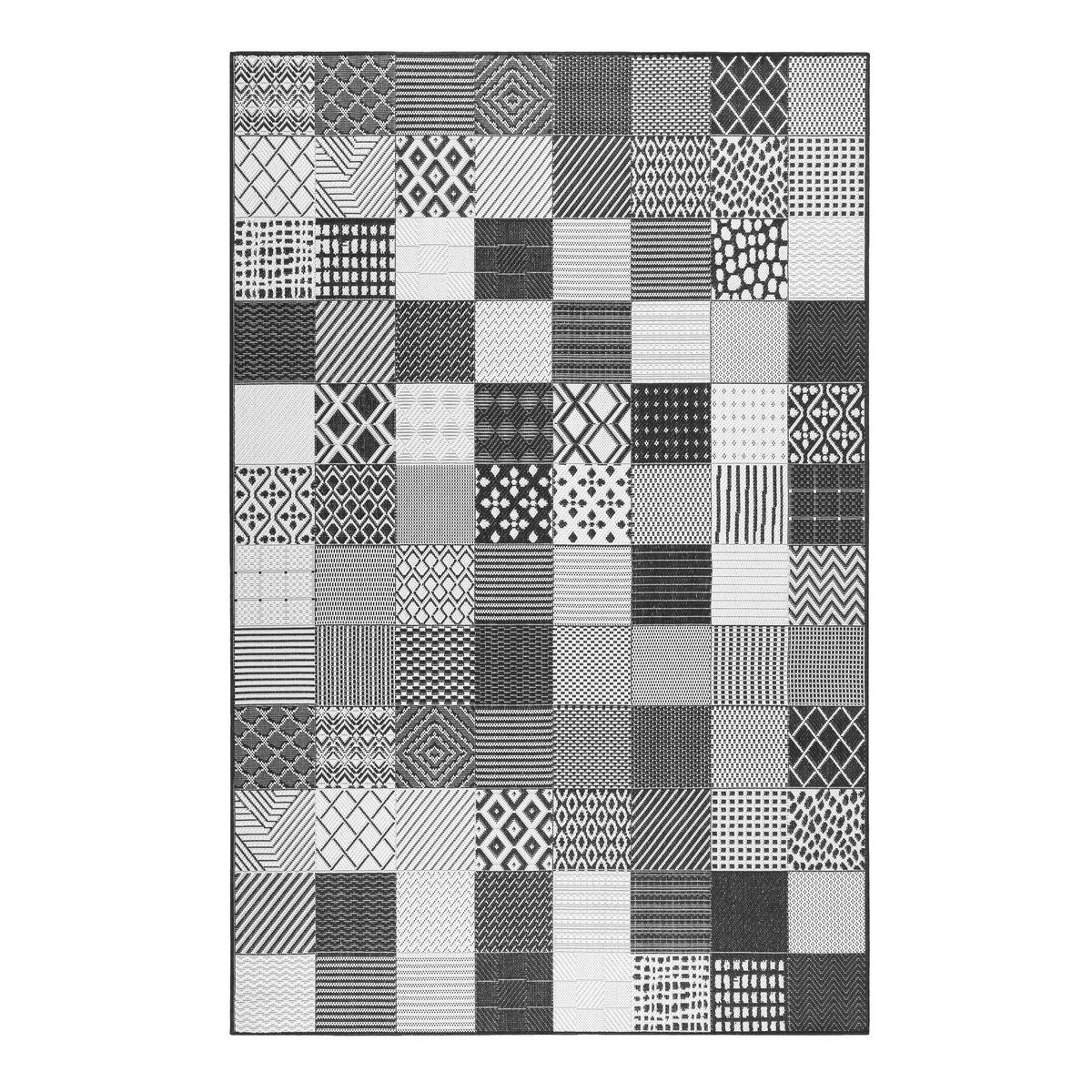 Tapis intérieur extérieur motif patchwork , IN & OUTDOOR CHESTER noir, ESPRIT