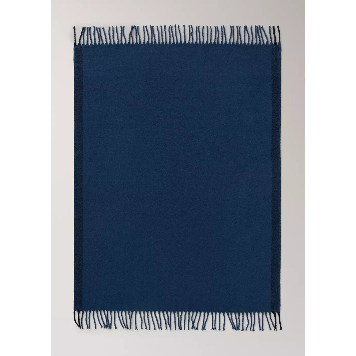 Couverture en laine cardée avec détail de franges bleu, MANGO HOME