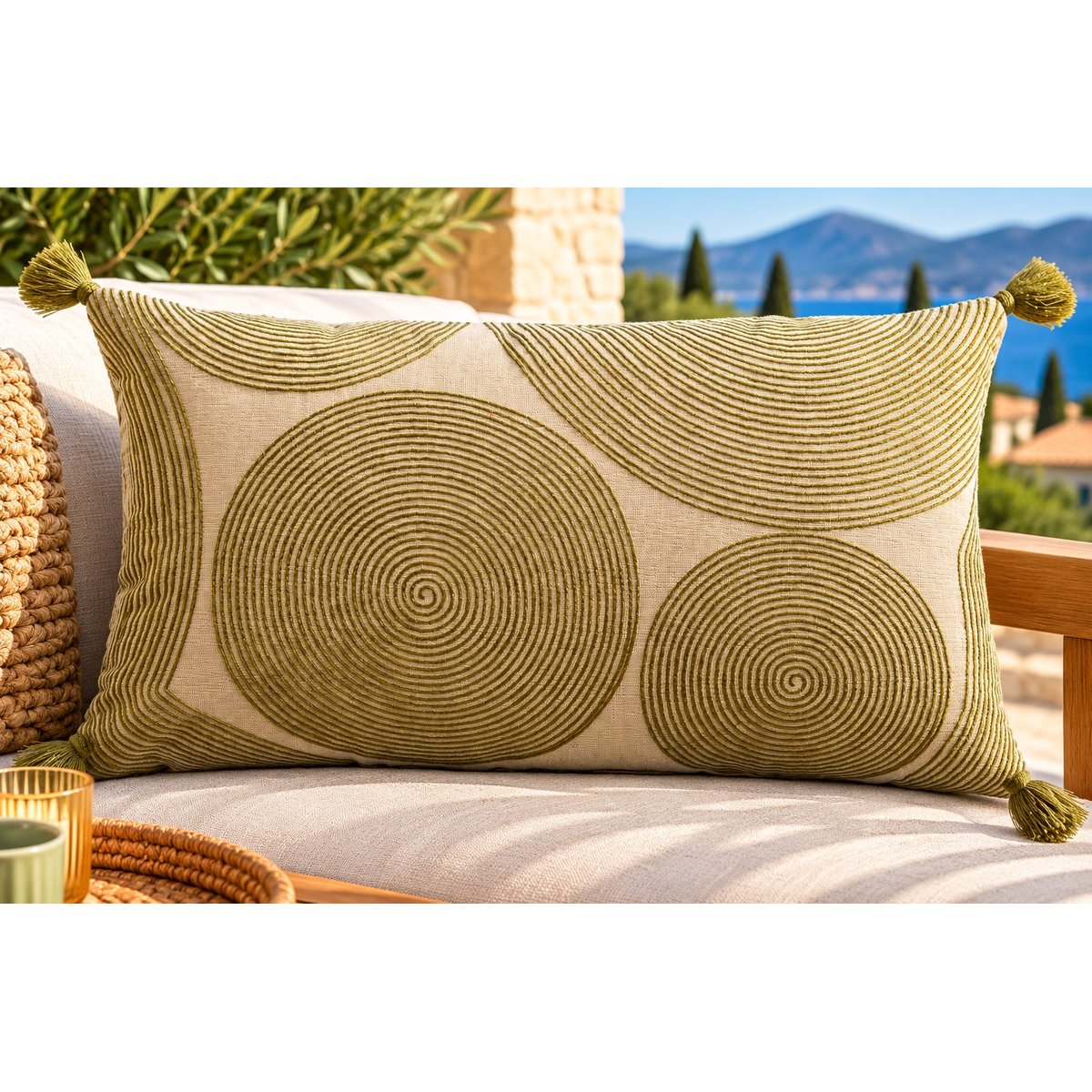Coussin brodé Étincelle Lointaine naturel, EDEN