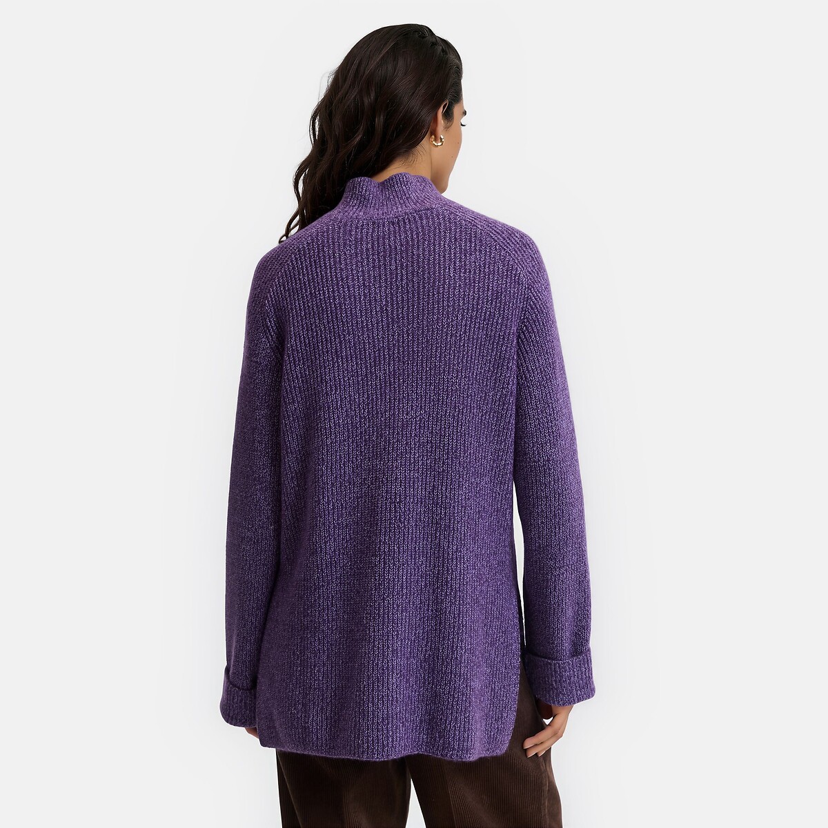 Pull long côtelé à col montant violet, LA REDOUTE COLLECTIONS