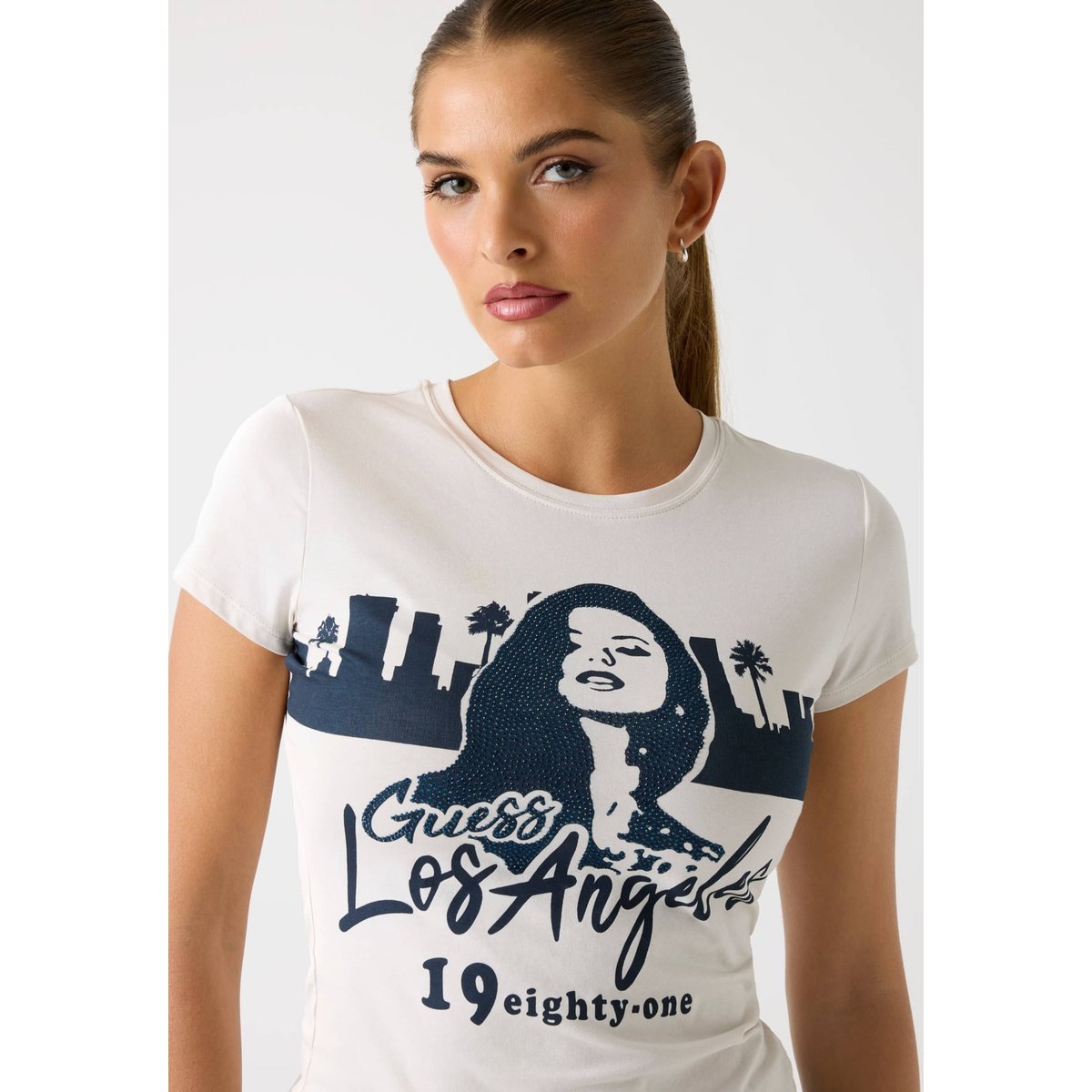 T-Shirt Imprimé crème, GUESS