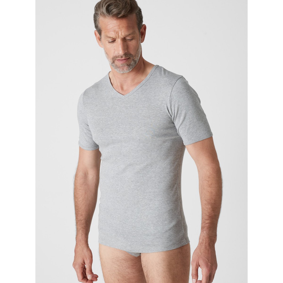 Lot de 3 maillots de corps col V coton gris chiné, DAXON