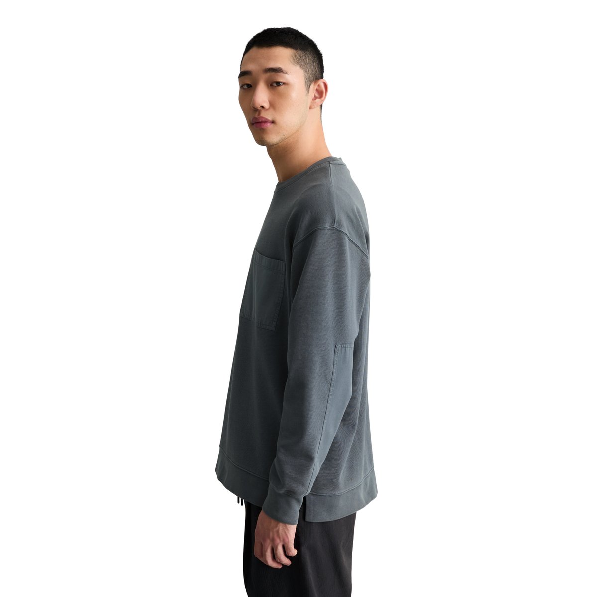 T-shirt long en jersey relaxed avec des détails tissés contrastés bleu foncé, MARC O’POLO DENIM