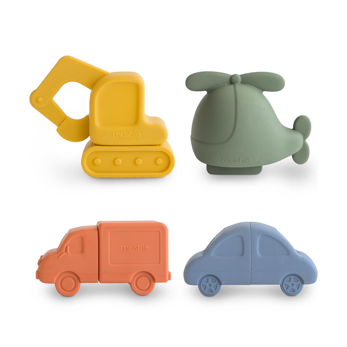 Lot de 4 jouets de bain jaune, vert, orange, MUSHIE