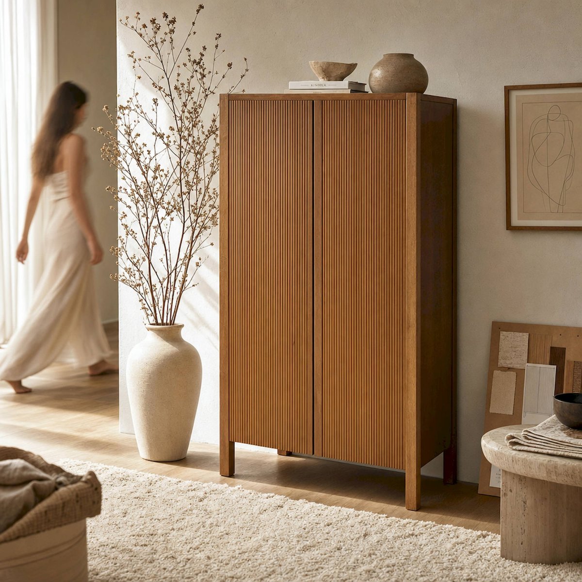Armoire en bois rainuré collection copenhague brun, RECOLLECTION