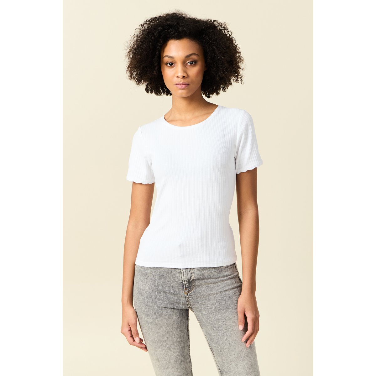 T-shirt manches courtes côtelé blanc, BONOBO