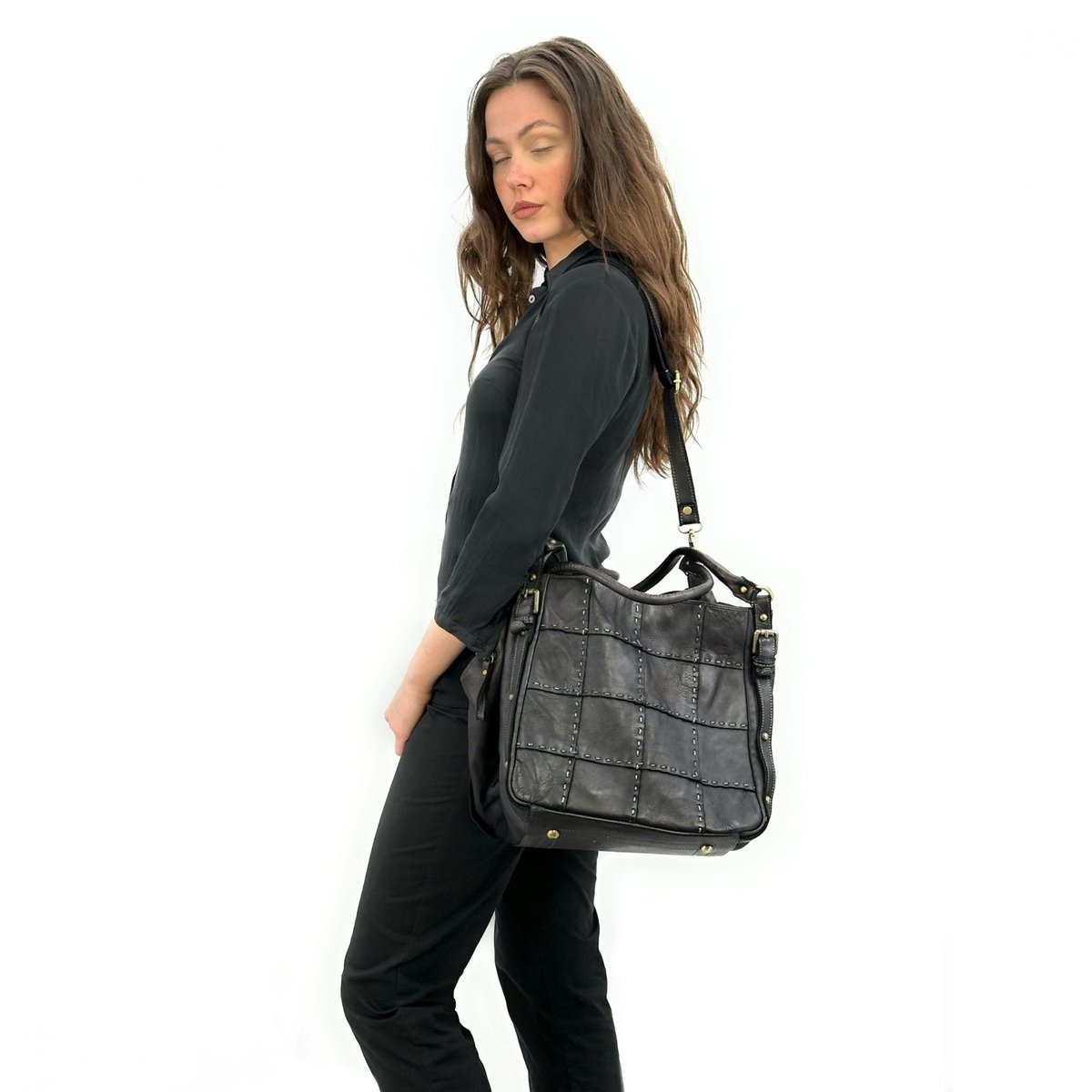 Sac à main en cuir vintage SHELLEY noir, OH MY BAG