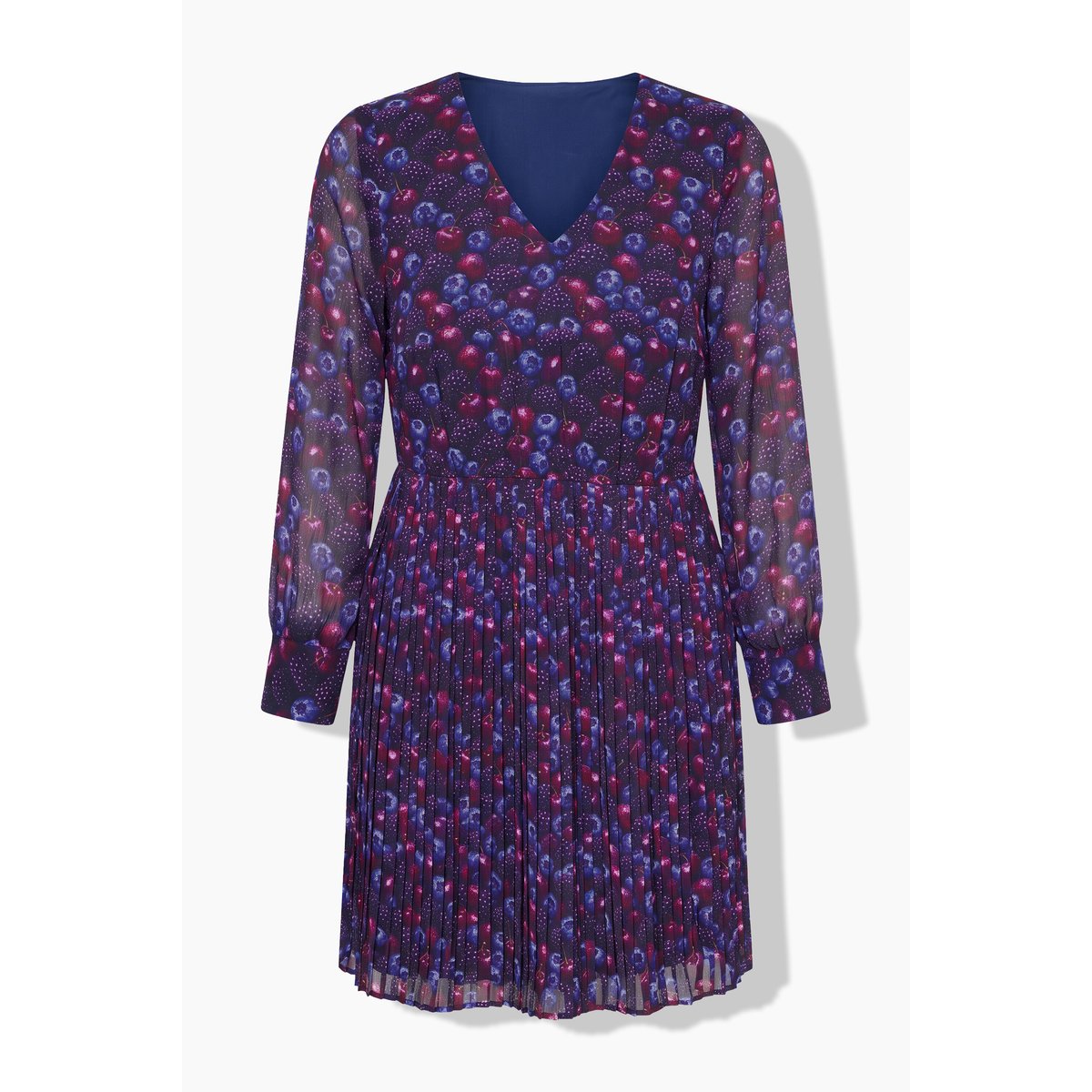 Robe plissée, motif baies bleu lilas, STUDIO UNTOLD