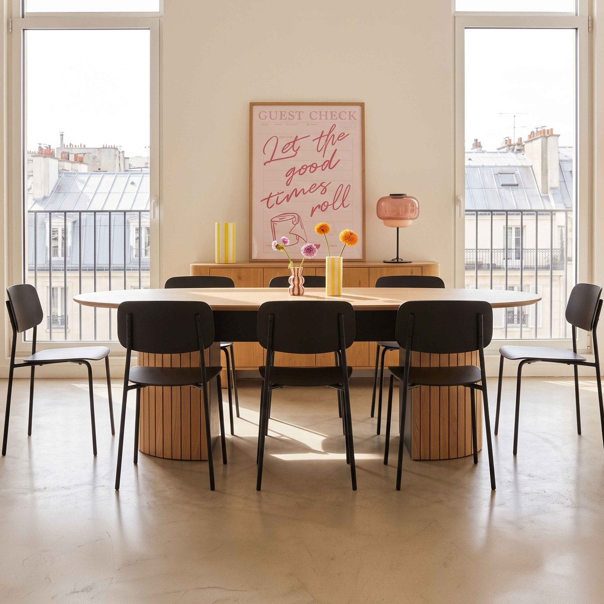 Table à manger avec plateau en mfd plaqué chêne 10 personnes, NAYA bois, OVIALA