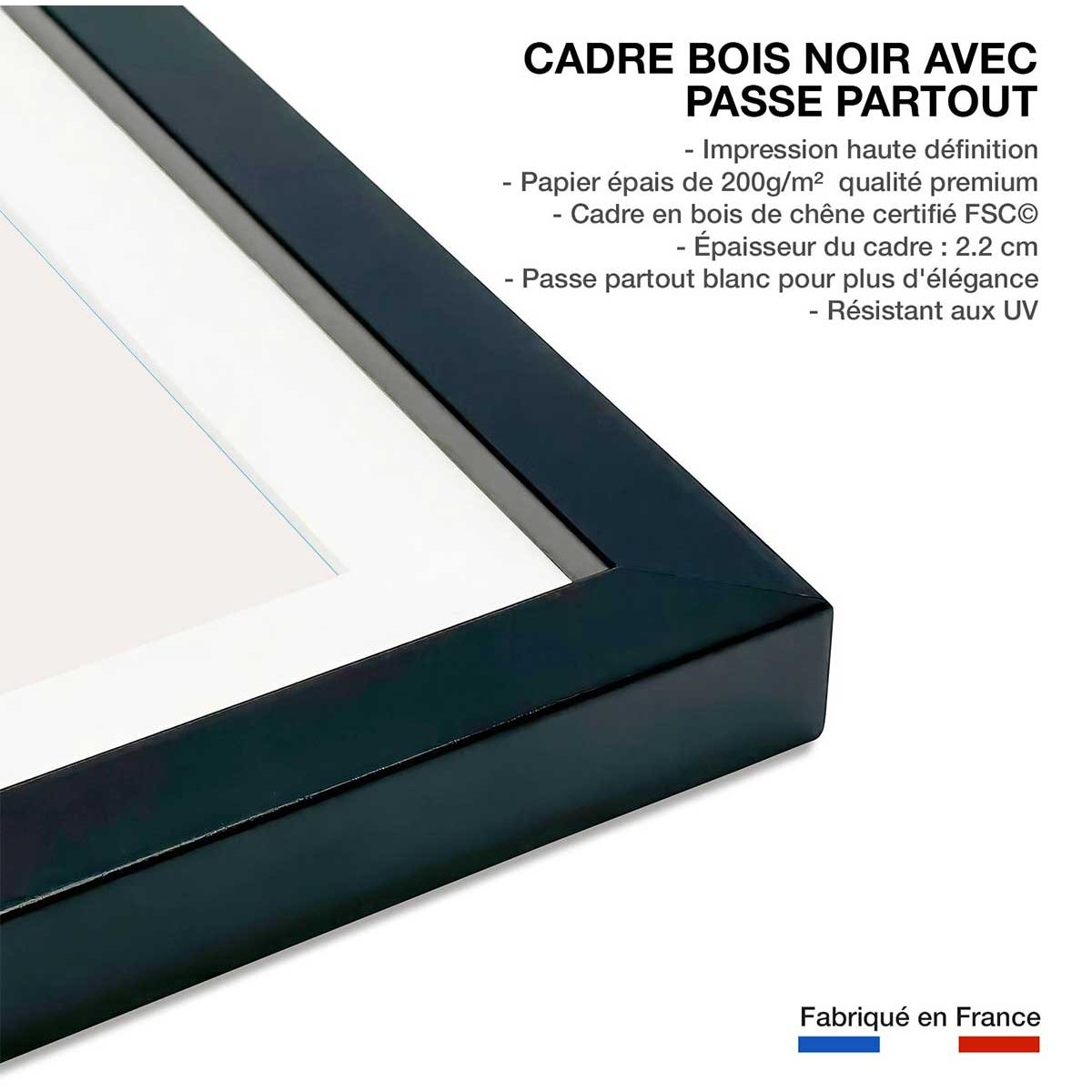Poster seventies pink affiche + cadre en bois - noir, HEXOA